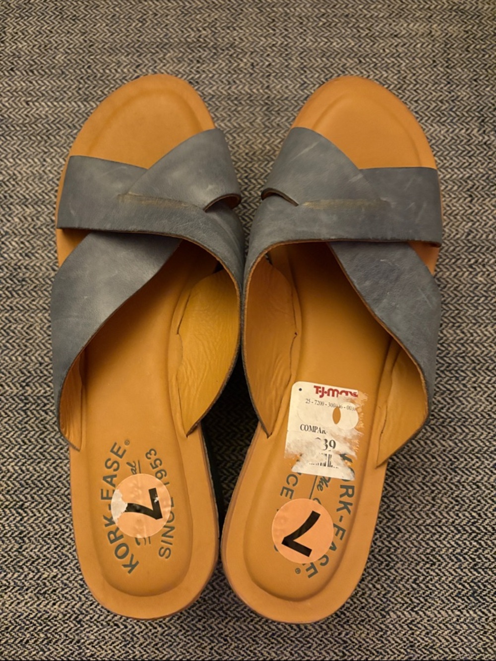 Kork-Ease Women's Blue Crisscross Leather Slide Sandals-size 7
